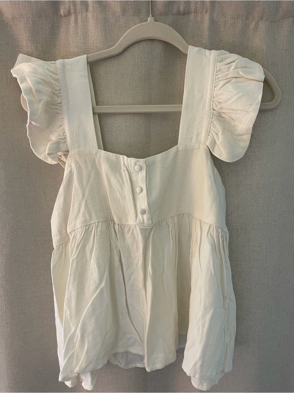 Cream Square-Neck Peplum Tunic with Puff Sleeves